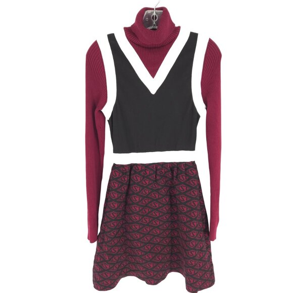 Zendaya Tommy Hilfiger Monogram Sweater Dress Red Academia Preppy Ribbed School - Picture 1 of 16
